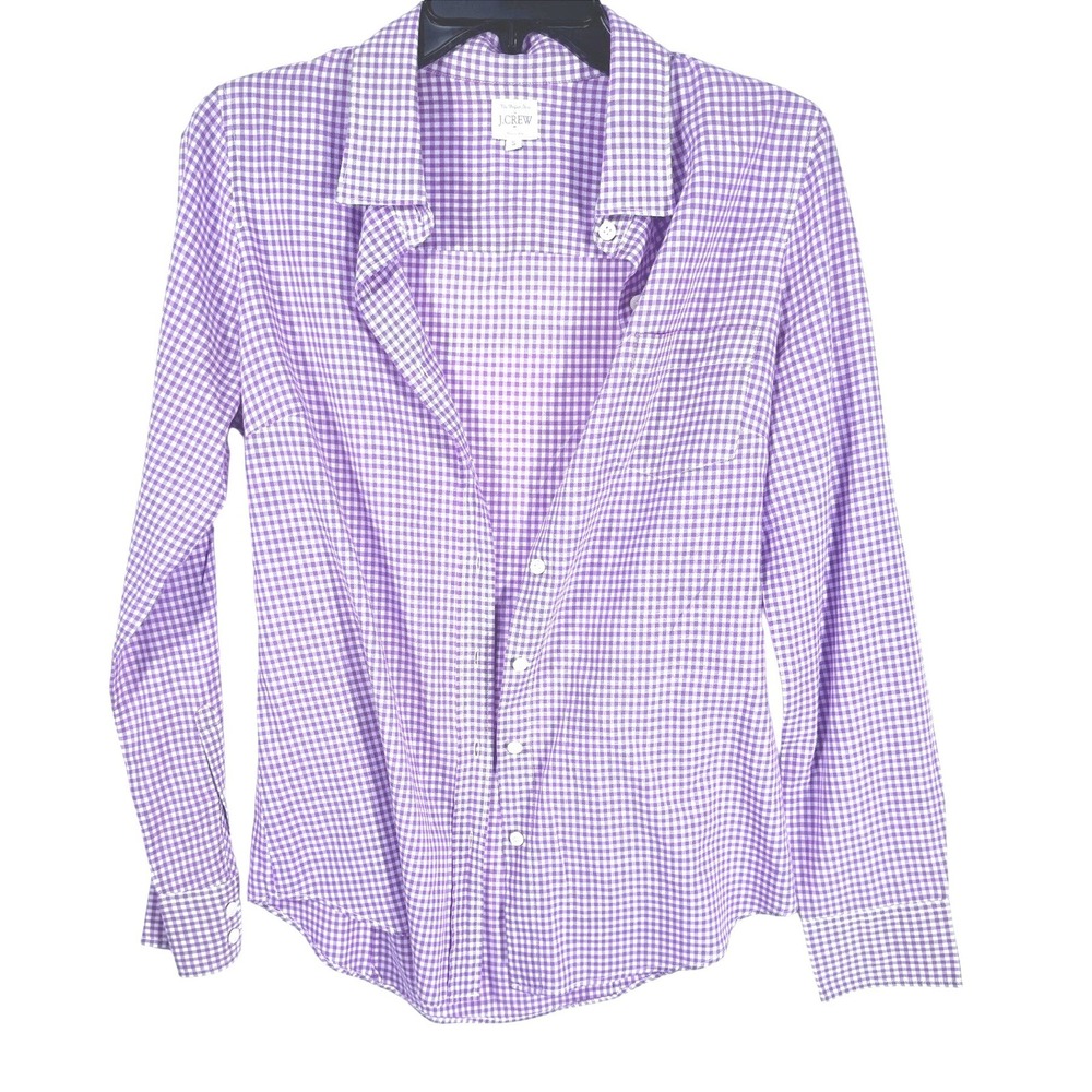J.Crew The Perfect Shirt Size S Purple Gingham Cotton Cottagecore Officecore